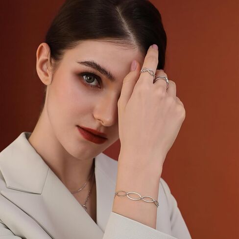 سوار سلسلة ربط بيضاوي ذهبي وردي من Meissa للنساء قابل للتعديل 925 من الفضة الاسترليني سلسلة مشبك ورق أنيقة هدية مجوهرات بسيطة، من 6.5 إلى 8 بوصات in Kuwait