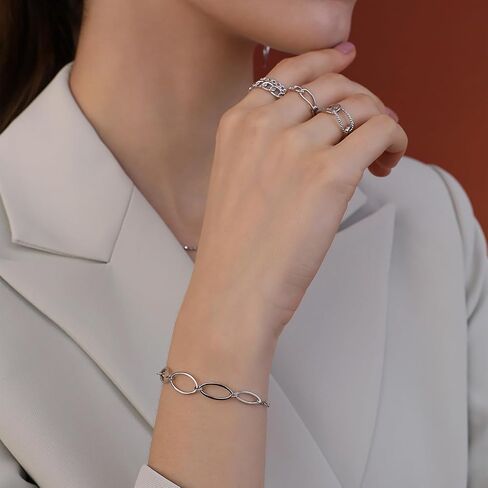 سوار سلسلة ربط بيضاوي ذهبي وردي من Meissa للنساء قابل للتعديل 925 من الفضة الاسترليني سلسلة مشبك ورق أنيقة هدية مجوهرات بسيطة، من 6.5 إلى 8 بوصات in Kuwait