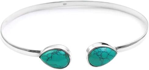 Blue Turquoise bangle, cuff bangle, 925 sterling silver bangle, Southwestern bangle, Adjustable Bangle, boho style, Unique Jewelry, Victorian Jewelry, Pear Gemstone, Bohemian Bracelet, Gift For Her in Saudi Arabia