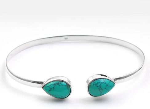 Blue Turquoise bangle, cuff bangle, 925 sterling silver bangle, Southwestern bangle, Adjustable Bangle, boho style, Unique Jewelry, Victorian Jewelry, Pear Gemstone, Bohemian Bracelet, Gift For Her in Saudi Arabia