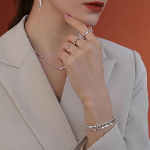 Meissa سوار ذهب وردي للنساء نصف تنس نصف مشبك ورق سلسلة 925 فضة قابل للتعديل مجوهرات لذيذة 6 إلى 7 بوصات in Saudi Arabia
