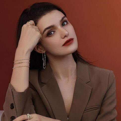 Meissa سوار ذهب وردي للنساء نصف تنس نصف مشبك ورق سلسلة 925 فضة قابل للتعديل مجوهرات لذيذة 6 إلى 7 بوصات in Saudi Arabia