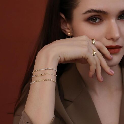 Meissa سوار ذهب وردي للنساء نصف تنس نصف مشبك ورق سلسلة 925 فضة قابل للتعديل مجوهرات لذيذة 6 إلى 7 بوصات in Saudi Arabia