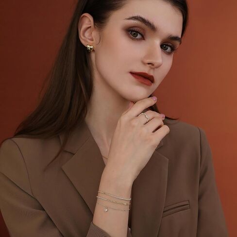 Meissa سوار ذهب وردي للنساء نصف تنس نصف مشبك ورق سلسلة 925 فضة قابل للتعديل مجوهرات لذيذة 6 إلى 7 بوصات in Saudi Arabia