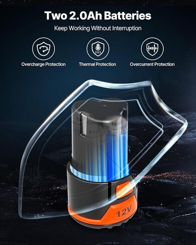 محرك تأثير لاسلكي VEVOR، عزم دوران عالي 12 فولت 7 نيوتن متر 1000 رطل، مجموعة مفك تأثير كهربائي مع ضوء LED، بطارية، شاحن، موصل مغناطيسي، لقم، وحقيبة أدوات، لتثبيت المسمار وتخفيفه in Kuwait