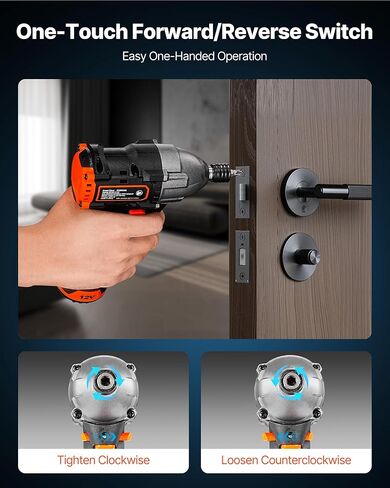 محرك تأثير لاسلكي VEVOR، عزم دوران عالي 12 فولت 7 نيوتن متر 1000 رطل، مجموعة مفك تأثير كهربائي مع ضوء LED، بطارية، شاحن، موصل مغناطيسي، لقم، وحقيبة أدوات، لتثبيت المسمار وتخفيفه in Kuwait