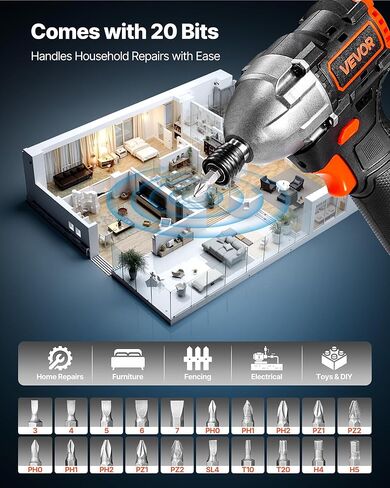 محرك تأثير لاسلكي VEVOR، عزم دوران عالي 12 فولت 7 نيوتن متر 1000 رطل، مجموعة مفك تأثير كهربائي مع ضوء LED، بطارية، شاحن، موصل مغناطيسي، لقم، وحقيبة أدوات، لتثبيت المسمار وتخفيفه in Kuwait