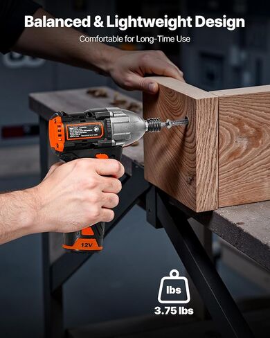 محرك تأثير لاسلكي VEVOR، عزم دوران عالي 12 فولت 7 نيوتن متر 1000 رطل، مجموعة مفك تأثير كهربائي مع ضوء LED، بطارية، شاحن، موصل مغناطيسي، لقم، وحقيبة أدوات، لتثبيت المسمار وتخفيفه in Kuwait