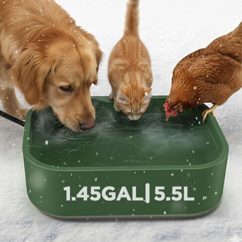 5.5L/1.45Gal Extra Large Heated Water Bowl, Indoor & Outdoor Winter Antifreezing Pet Heated Thermal Water Bowl Dish, Anti Chewy Cord, BPA-Free, Pet Products for Dog Cats Rabbit Chicken Duck Squirrel in Kuwait