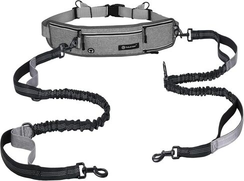 Tails & Tales Hands Free Dog Leash with Waist Pouch, Lumbar Support Upgraded, Bungee Reflective Leash, Adjustable Belt 25-55", Walking Running Hiking Training for Dogs Up to 125lbs (Black, One Dog) in Kuwait