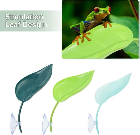 Frog Habitat Leaves, Artificial Plant Decoration with Suction Cups, Reptile Tank Decoration for Leopard Gecko Frog Lizards, Blue, 3 Pcs in Saudi Arabia
