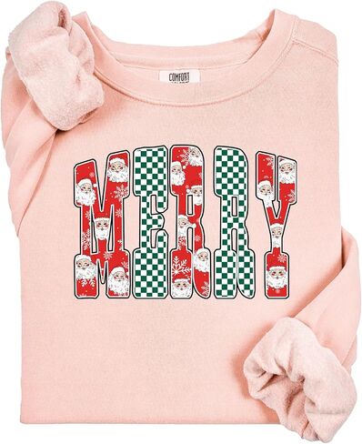 Checkered Merry Comfort Colors Sweatshirt, Trendy Women's Christmas Crewneck, Retro Merry Sweatshirt, Cute Holiday Party, Xmas Merry T-Shirt in Saudi Arabia