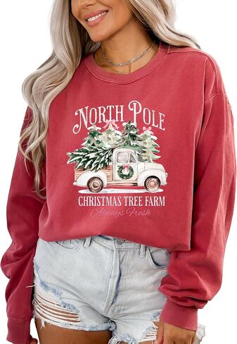 Comfort Colors North Pole Christmas Sweatshirt, Retro North Pole Christmas Sweatshirt, Xmas Tree Shirt Gift in Saudi Arabia