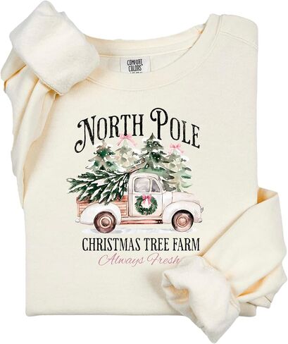 Comfort Colors North Pole Christmas Sweatshirt, Retro North Pole Christmas Sweatshirt, Xmas Tree Shirt Gift in Saudi Arabia