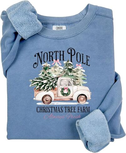 Comfort Colors North Pole Christmas Sweatshirt, Retro North Pole Christmas Sweatshirt, Xmas Tree Shirt Gift in Saudi Arabia