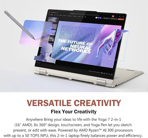 Lenovo Yoga 7 2-in-1 محمول شاشة تعمل باللمس ، شاشة IPS 16 "2K ، Intel Core Ultra 7 155U ، 16GB LPDDR5X RAM ، 1TB M.2 PCIE SSD ، Photeprint ، Backlit KB ، FHD IR WebCAM ، WIFI 6E ، LIFETIME MS ، Win 11 W/COPILOT in Kuwait
