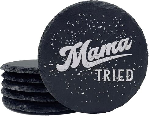 8-Piece Mother's Day gift, Mama Tried Personalized Custom Engraving Coasters for Drinks Engraved Slate, Handmade Coasters in Saudi Arabia