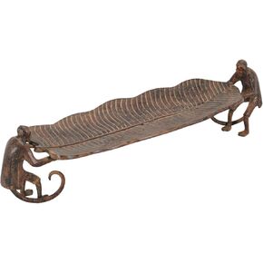 صينية ديكور RAFFLES Butler - طبق أوراق ألومنيوم عتيق مع منحوتات قرد - مدخل مصنوع يدويًا، صينية طاولة القهوة، غرفة المعيشة، ديكور المنزل - أسود غير لامع كبير 20 بوصة in Kuwait