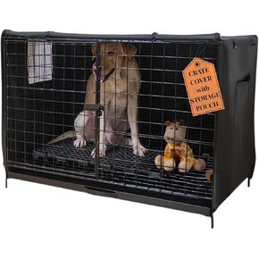 Dog Crate Cover 42 Inch - Large, Durable, Light-Reducing & Waterproof Crate Cover with Storage Pouch, Mesh Window & Protection Clips - Opens on All Sides with Zippers for Cages in Saudi Arabia