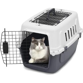 22 Inch Hard-Sided Plastic Dog Carrier 2 Door Travel Crate for Small Dogs Cats up to 22 lbs, Durable Handle, Security Lock Design, Gray in Saudi Arabia