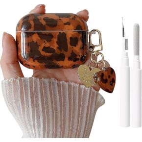 minscose for AirPods 4 Clear Case ، تصميم نمط النمر السلحفاة البارد مع سلسلة مفاتيح على شكل قلب عصري ، وغطاء صدمي الحماية TPU الناعم للجيل الرابع للنساء للنساء بني براون in Kuwait