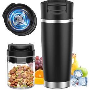 خلاط محمول للعصائر والمخفوقات، كوب معزول لاسلكيًا سعة 24 أونصة، حامل ليكوادورا صغير شخصي مع زجاجة من الفولاذ المقاوم للصدأ، خلاط سفر قابل لإعادة الشحن عبر USB-C، خالٍ من مادة BPA، للعصائر (أسود) in Kuwait