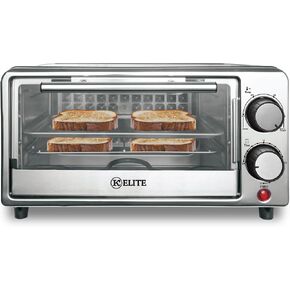 Kitchen Elite 4-Slice Toaster Oven, Compact Countertop Appliance with Bake Tray, Wire Rack, Adjustable Timer, and Temperature Control, Black in Saudi Arabia
