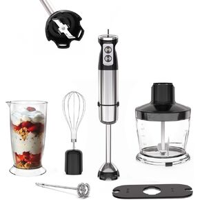 خلاط غمر محمول باليد، 5 في 1 خلاط يدوي كهربائي للمطبخ، خلاط مستحلب يدوي بعصا سلكية مع خفق كوب مفرمة ورغوة الحليب لأغذية الأطفال والعصائر والهريس والحساء والصلصات in Kuwait