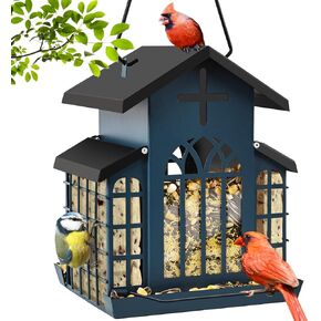 وحدة تغذية الطيور المعلقة المعدنية للكنيسة بوزن 5 رطل للأماكن الخارجية، مغذيات مقاومة للطقس للتعليق الخارجي، مغذيات الطيور الكبيرة رائعة لجذب العصافير ونقار الخشب والمزيد من الطيور البرية - أزرق in Kuwait