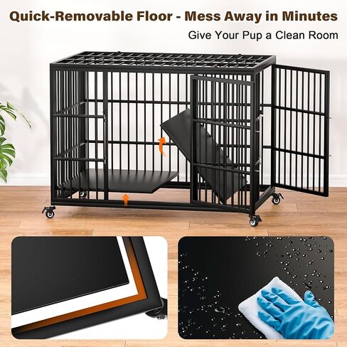 VERIFURTY 48 Inch Heavy Duty Dog Crate for Large Dogs with Self-Locking Latch, Escape-Proof Steel Kennel Indoor, XL Large Double Door Metal Pet Cage with Wheels in Saudi Arabia