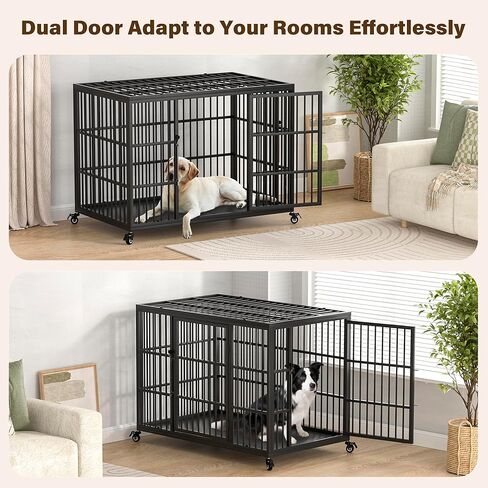 VERIFURTY 48 Inch Heavy Duty Dog Crate for Large Dogs with Self-Locking Latch, Escape-Proof Steel Kennel Indoor, XL Large Double Door Metal Pet Cage with Wheels in Saudi Arabia
