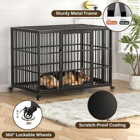 VERIFURTY 48 Inch Heavy Duty Dog Crate for Large Dogs with Self-Locking Latch, Escape-Proof Steel Kennel Indoor, XL Large Double Door Metal Pet Cage with Wheels in Saudi Arabia