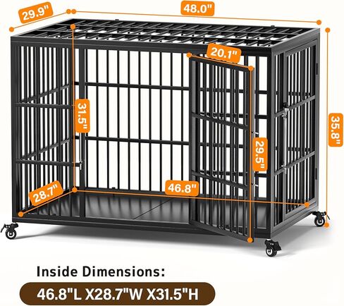 VERIFURTY 48 Inch Heavy Duty Dog Crate for Large Dogs with Self-Locking Latch, Escape-Proof Steel Kennel Indoor, XL Large Double Door Metal Pet Cage with Wheels in Saudi Arabia