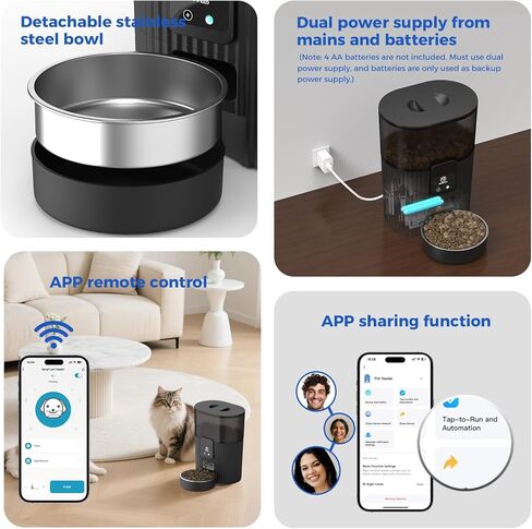 جهاز تغذية القطط الأوتوماتيكي من PAPIFEED بسعة 3.5 لتر/15 كوب 2.4 جيجا واي فاي للكلاب متوافق مع موزع طعام القطط بتوقيت Alexa & Echo للتغذية عن بعد مع وعاء من الفولاذ المقاوم للصدأ in Kuwait
