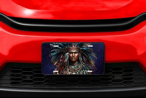Vanity Decorative Front License Plate - Cute Car License Plate Made in the USA - Aluminum Metal Plate - Premium Quality Car Plate - Front Plate for Car (Warrior Native American) in Saudi Arabia