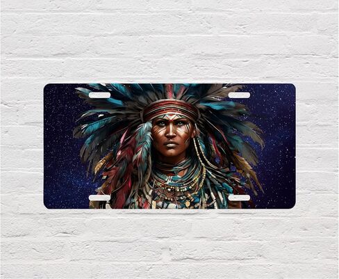 Vanity Decorative Front License Plate - Cute Car License Plate Made in the USA - Aluminum Metal Plate - Premium Quality Car Plate - Front Plate for Car (Warrior Native American) in Saudi Arabia