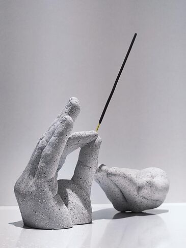 Incense Burner, Incense Holder, Decorative Modern Design Concrete Handheld Incense Stick Holder,Real Human Hand Design,Design Trinket,Figure (GRAY) in Saudi Arabia