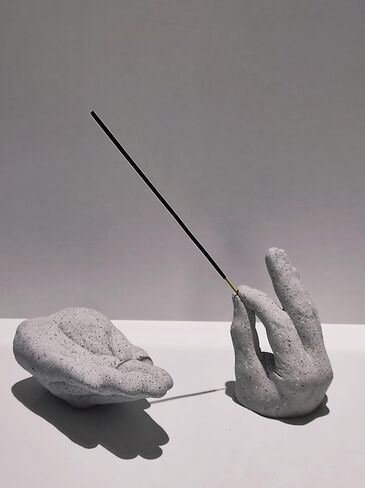 Incense Burner, Incense Holder, Decorative Modern Design Concrete Handheld Incense Stick Holder,Real Human Hand Design,Design Trinket,Figure (GRAY) in Saudi Arabia