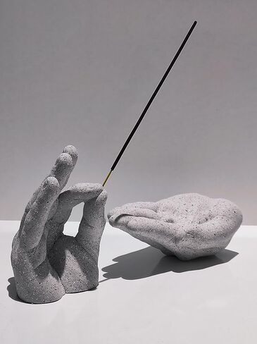 Incense Burner, Incense Holder, Decorative Modern Design Concrete Handheld Incense Stick Holder,Real Human Hand Design,Design Trinket,Figure (GRAY) in Saudi Arabia