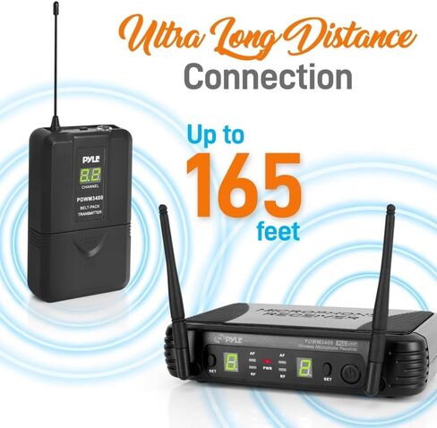 Pyle 2 Channel Wireless Microphone System - Portable UHF Digital Audio Mic Set with 2 Headset, 2 Lavalier lapel, 2 Transmitter, ¼’’ cable, power adapter - For Karaoke, PA, DJ, - PDWM3400,Black in Kuwait