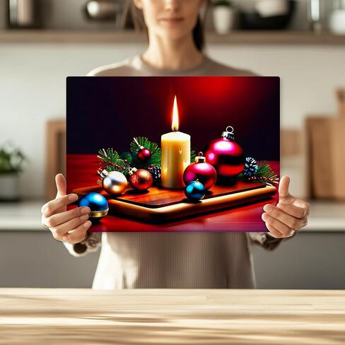 Christmas Candle & Ornament Glass Cutting Board. Unique Charcuterie Board for Housewarming or Holiday Gift. in Saudi Arabia