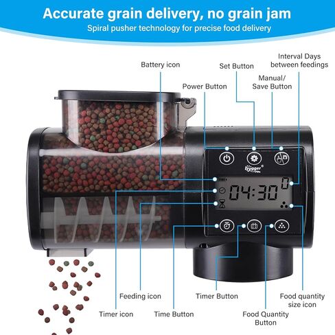 hygger Automatic Fish Feeder for Aquarium: Auto Fish Food Dispenser with Timer,quantitative and Fixed-Point Feeding System for Betta Turtle Small Tank - Aquarium Vacation Feeder with 3 AAA Batteries in Kuwait