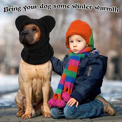 Winter Dog Hats Quiet Ears for Dogs Ear Muffs Pet Neck Warmer Scarf Hoodie Noise Protection Cover Beanie Head Wrap Costume for Pet Dog Cats(Black,M) in Saudi Arabia