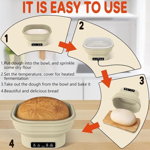 Sourdough Bread Baking Supplies,Electric Thermostatic Silicone Proofing Baskets for Sourdough Bread Baking Tools (elliptical-1, 10in) in Saudi Arabia