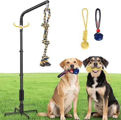 Tether Outdoor Dog Rope Toy with Strengthen Spring Pole, 3 Kinds Dog Tug of War Toys for Self Play and Interactive in Park, Yard, Lawn Rope, Suitable for Large Medium Small Dogs (Black) in Saudi Arabia