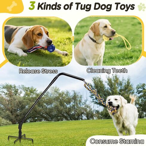 Tether Outdoor Dog Rope Toy with Strengthen Spring Pole, 3 Kinds Dog Tug of War Toys for Self Play and Interactive in Park, Yard, Lawn Rope, Suitable for Large Medium Small Dogs (Black) in Saudi Arabia
