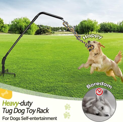 Tether Outdoor Dog Rope Toy with Strengthen Spring Pole, 3 Kinds Dog Tug of War Toys for Self Play and Interactive in Park, Yard, Lawn Rope, Suitable for Large Medium Small Dogs (Black) in Saudi Arabia