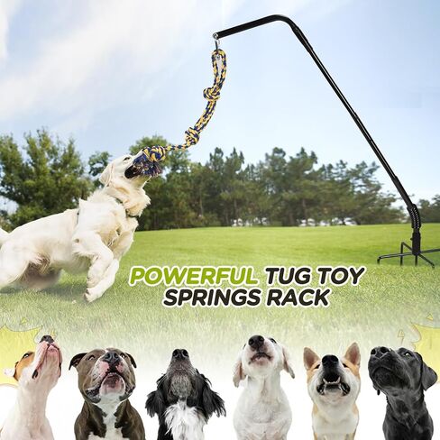 Tether Outdoor Dog Rope Toy with Strengthen Spring Pole, 3 Kinds Dog Tug of War Toys for Self Play and Interactive in Park, Yard, Lawn Rope, Suitable for Large Medium Small Dogs (Black) in Saudi Arabia