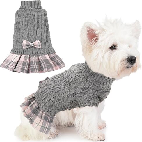 Small Dog Sweater Dress with Bowtie Warm Turtleneck Girl Dog Clothes in Winter Knitted Pet Pullover for Puppy Doggie Chihuahua Yorkie Cat Sweater for Birthday (Red, M) in Kuwait