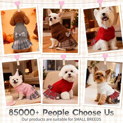 Small Dog Sweater Dress with Bowtie Warm Turtleneck Girl Dog Clothes in Winter Knitted Pet Pullover for Puppy Doggie Chihuahua Yorkie Cat Sweater for Birthday (Red, M) in Kuwait
